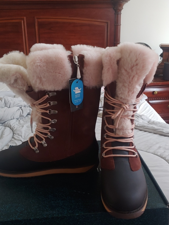 Emu Shoes - Women's Winter Lace-Up Faux Fur Snow Boots - Pink/Brown